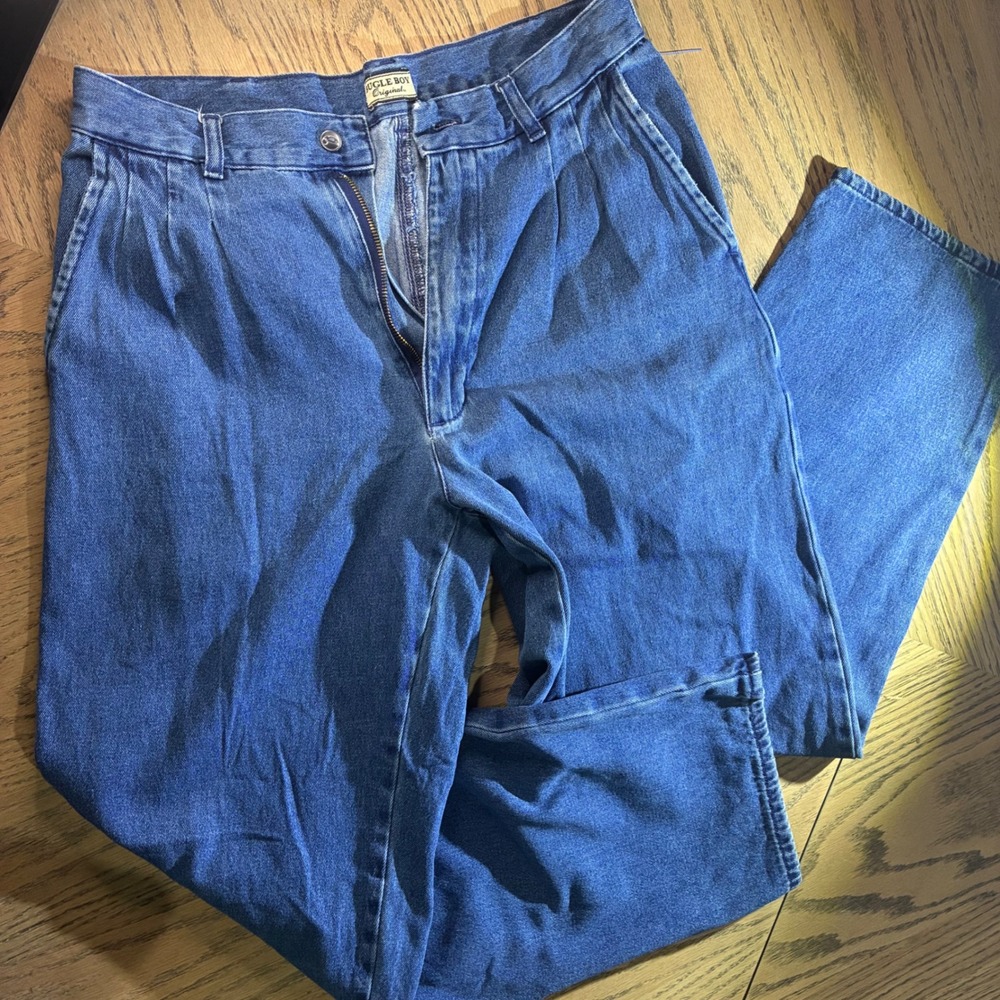 Vintage Bugle Boy Original Pleated Denim Jeans Mens 32x30 Medium Wash Blue 90s